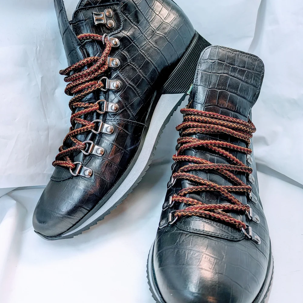 PRADA NEW Men's Black‎ Crocodile Pattern Hiking Boots, Size 43